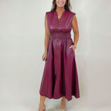 Power Play Pleather Midi Dress (Black and Maroon) - Jessi Jayne Boutique