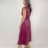 Power Play Pleather Midi Dress (Black and Maroon) - Jessi Jayne Boutique