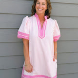Pink Stripe Tunic Mini Dress with Pockets - Jessi Jayne Boutique