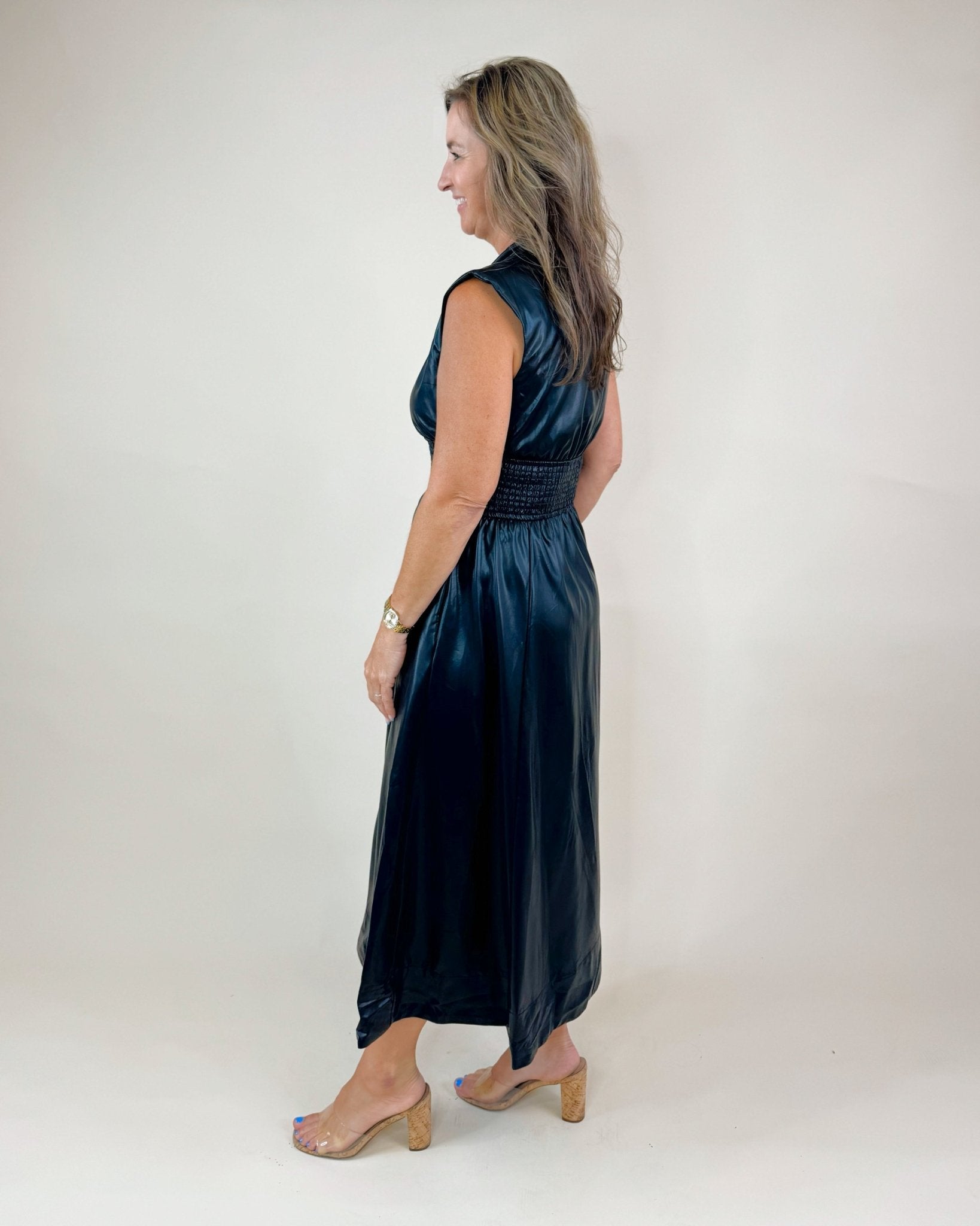Power Play Pleather Midi Dress (Black and Maroon) - Jessi Jayne Boutique