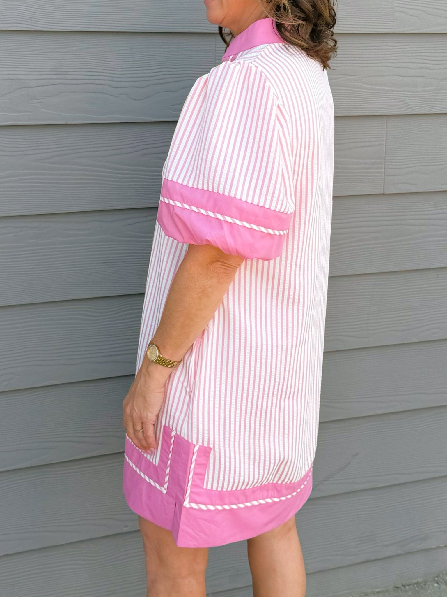 Pink Stripe Tunic Mini Dress with Pockets - Jessi Jayne Boutique