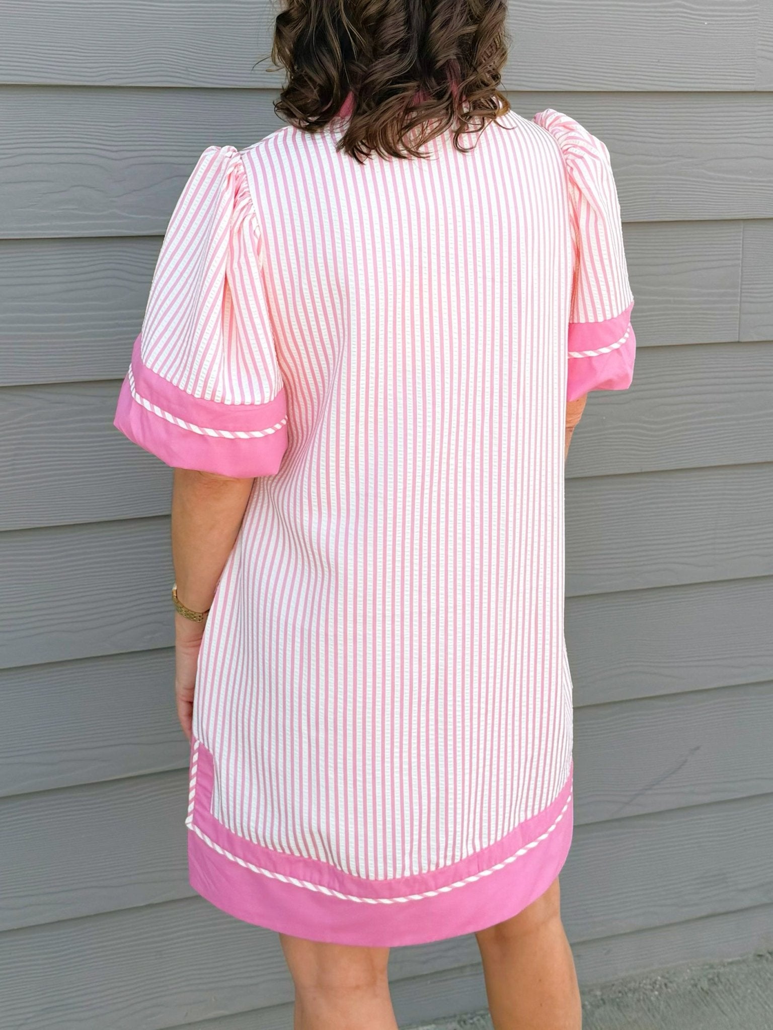 Pink Stripe Tunic Mini Dress with Pockets - Jessi Jayne Boutique