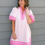 Pink Stripe Tunic Mini Dress with Pockets - Jessi Jayne Boutique