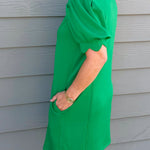 Kelly Green Puff Sleeve Half - Zip Mini Dress - Jessi Jayne Boutique