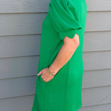Kelly Green Puff Sleeve Half - Zip Mini Dress - Jessi Jayne Boutique