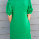Kelly Green Puff Sleeve Half - Zip Mini Dress - Jessi Jayne Boutique