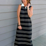 Black & Cream Stripe Sleeveless Polo Dress - Jessi Jayne Boutique