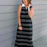Black & Cream Stripe Sleeveless Polo Dress - Jessi Jayne Boutique