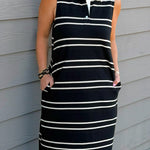 Black & Cream Stripe Sleeveless Polo Dress - Jessi Jayne Boutique