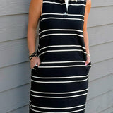 Black & Cream Stripe Sleeveless Polo Dress - Jessi Jayne Boutique