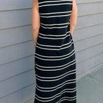 Black & Cream Stripe Sleeveless Polo Dress - Jessi Jayne Boutique