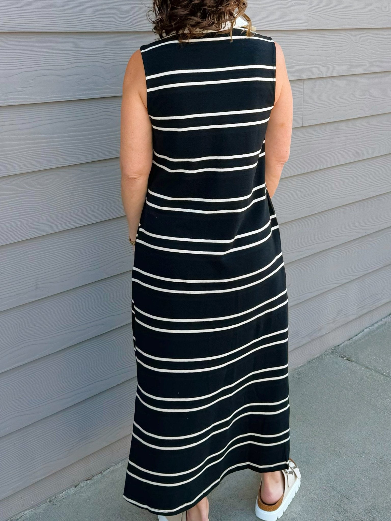 Black & Cream Stripe Sleeveless Polo Dress - Jessi Jayne Boutique