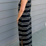 Black & Cream Stripe Sleeveless Polo Dress - Jessi Jayne Boutique