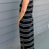 Black & Cream Stripe Sleeveless Polo Dress - Jessi Jayne Boutique