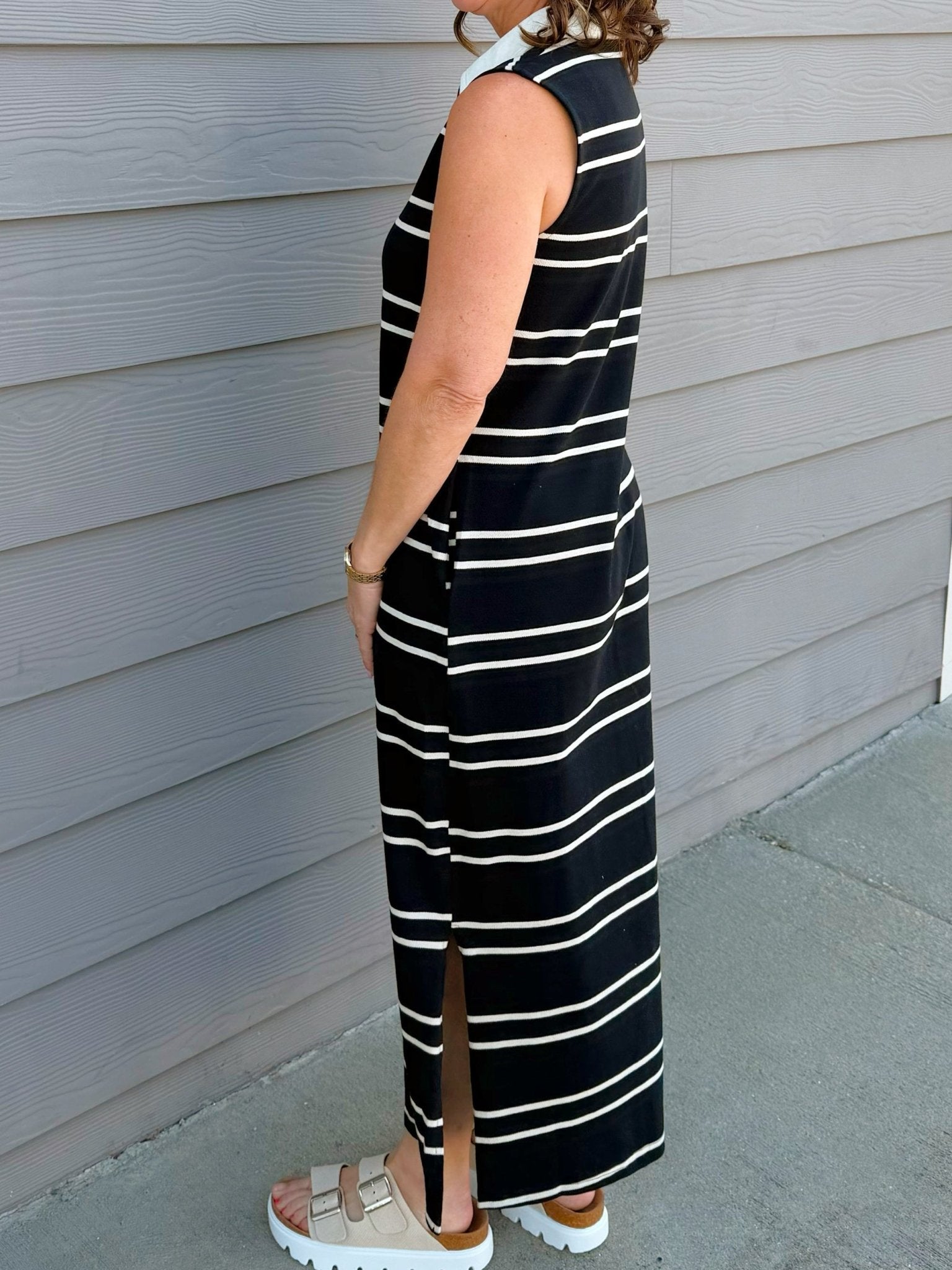Black & Cream Stripe Sleeveless Polo Dress - Jessi Jayne Boutique