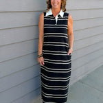 Black & Cream Stripe Sleeveless Polo Dress - Jessi Jayne Boutique
