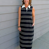 Black & Cream Stripe Sleeveless Polo Dress - Jessi Jayne Boutique