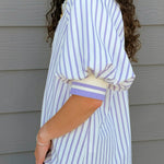 Lavender Stripe Puff Sleeve Half - Zip Top - Jessi Jayne Boutique