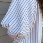 Lavender Stripe Puff Sleeve Half - Zip Top - Jessi Jayne Boutique