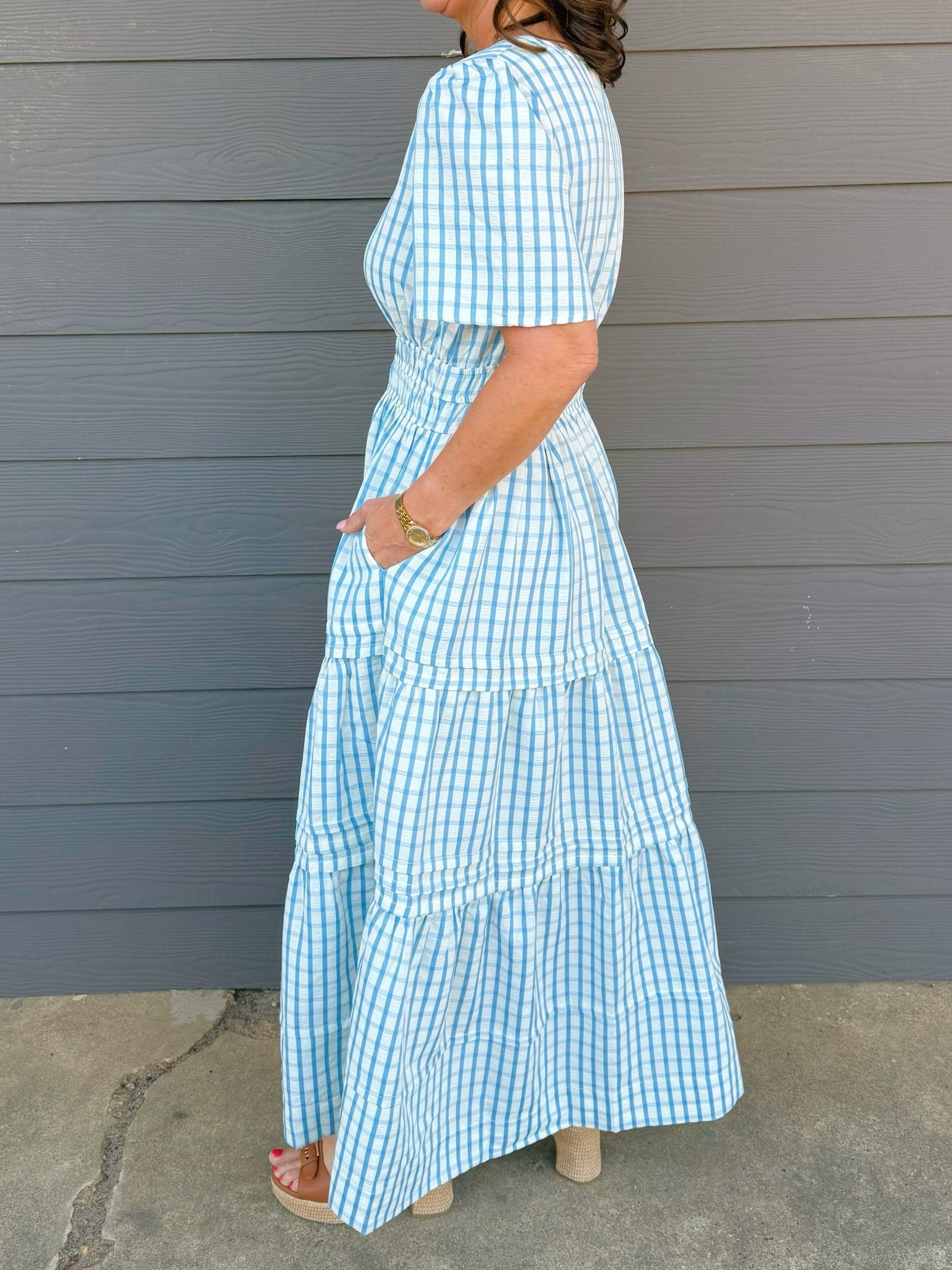 Blue Picnic Smocked Maxi Dress - Jessi Jayne Boutique
