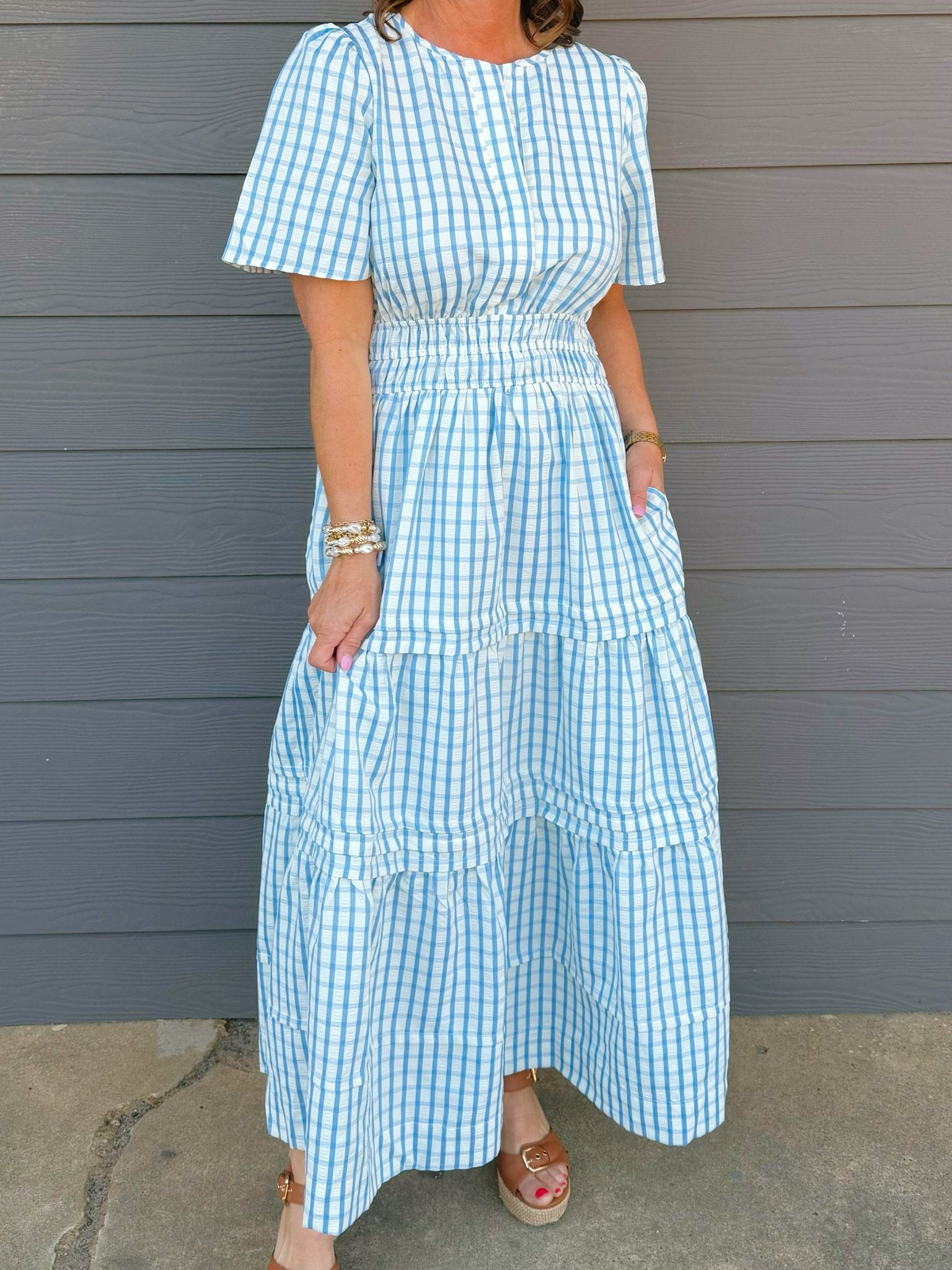 Blue Picnic Smocked Maxi Dress - Jessi Jayne Boutique