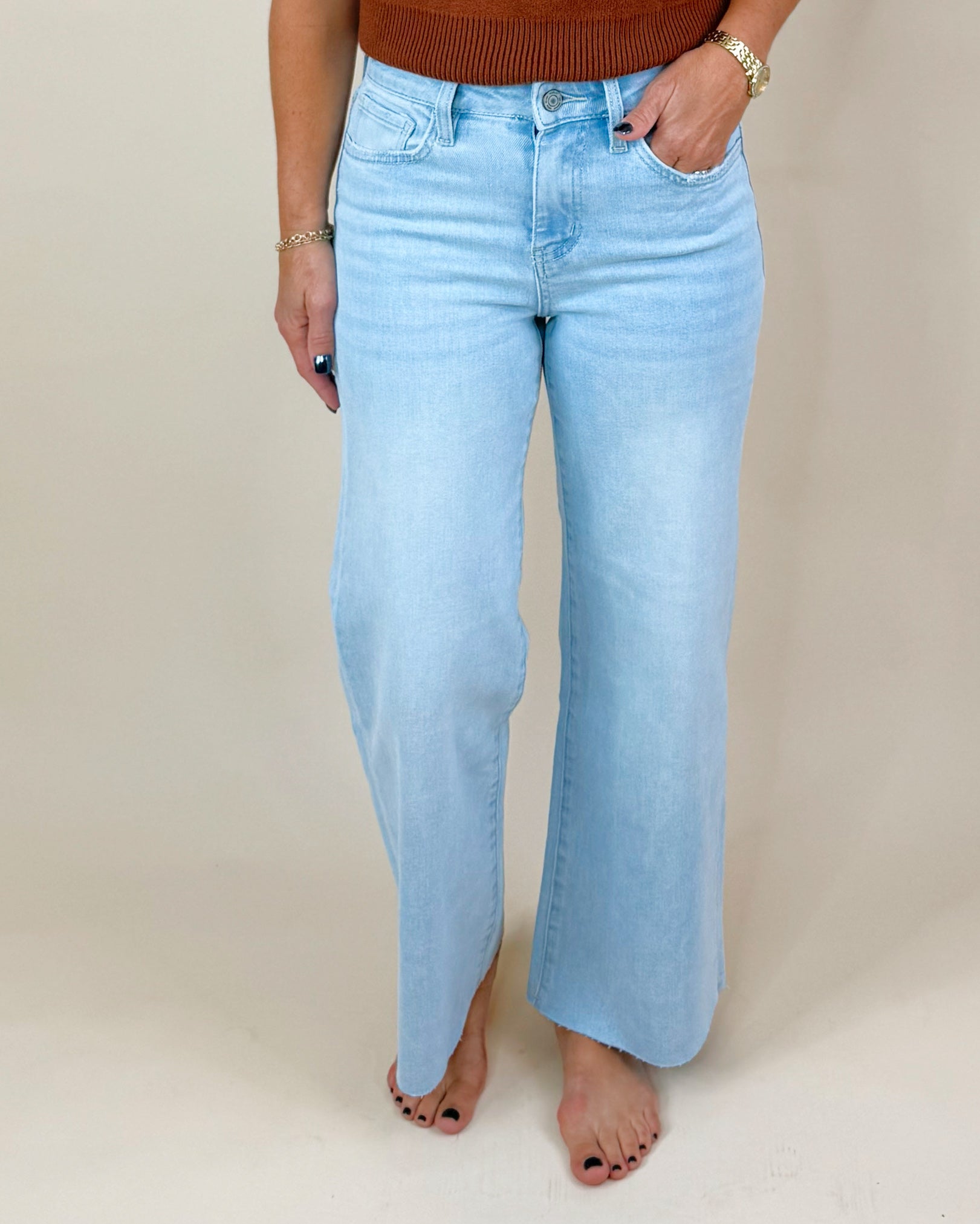 Choose Happy Vervet High Rise Wide Leg Light Wash Jeans - Jessi Jayne Boutique