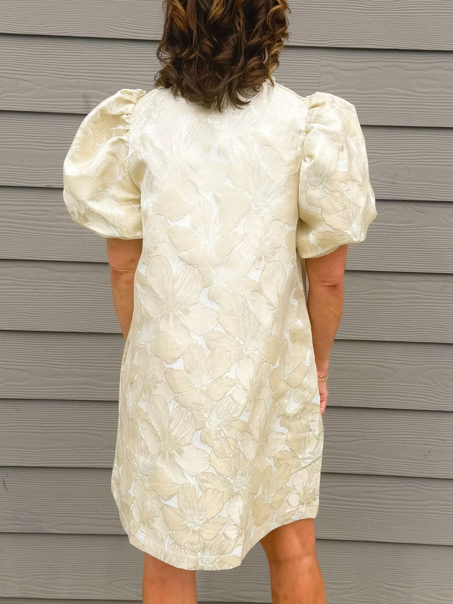 Champagne Vienna Floral Jacquard Dress - Jessi Jayne Boutique