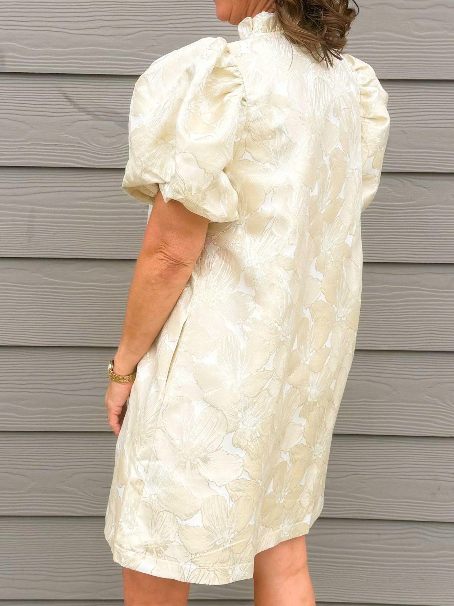 Champagne Vienna Floral Jacquard Dress - Jessi Jayne Boutique