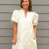 Champagne Vienna Floral Jacquard Dress - Jessi Jayne Boutique
