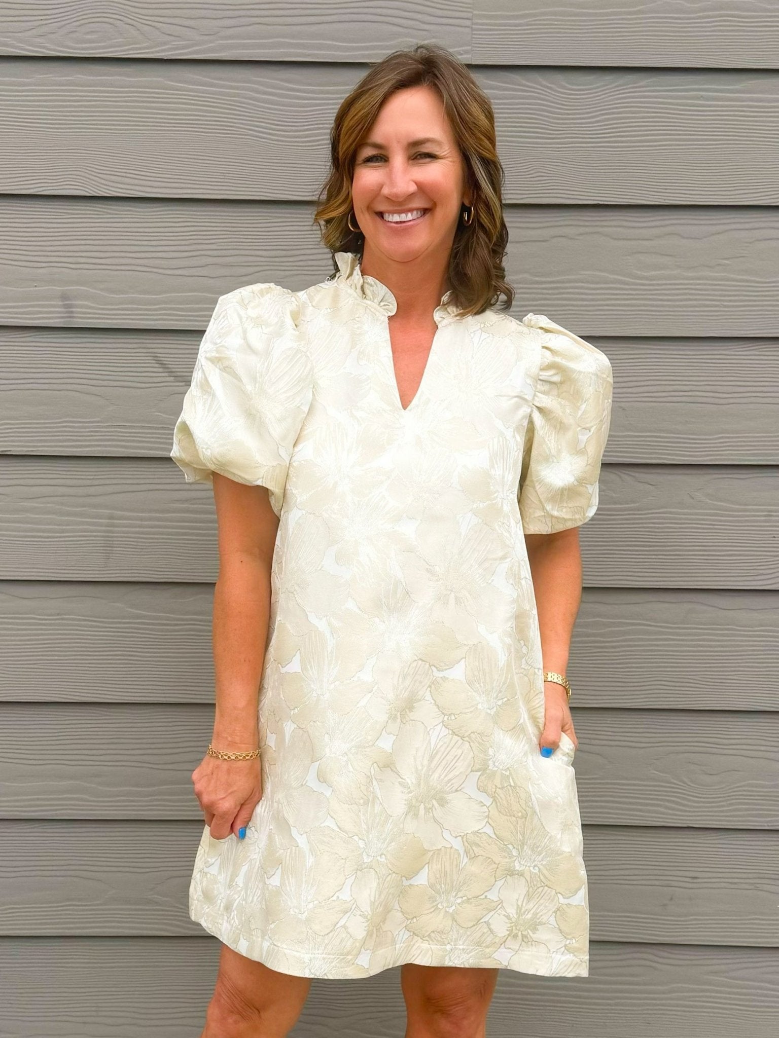 Champagne Vienna Jacquard Shift Dress