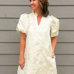 Champagne Vienna Floral Jacquard Dress - Jessi Jayne Boutique