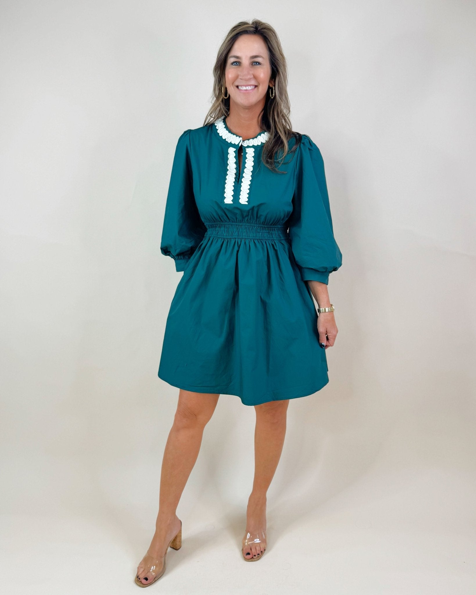 Olive & Ivory Ruffle Trim Poplin Dress - Jessi Jayne Boutique