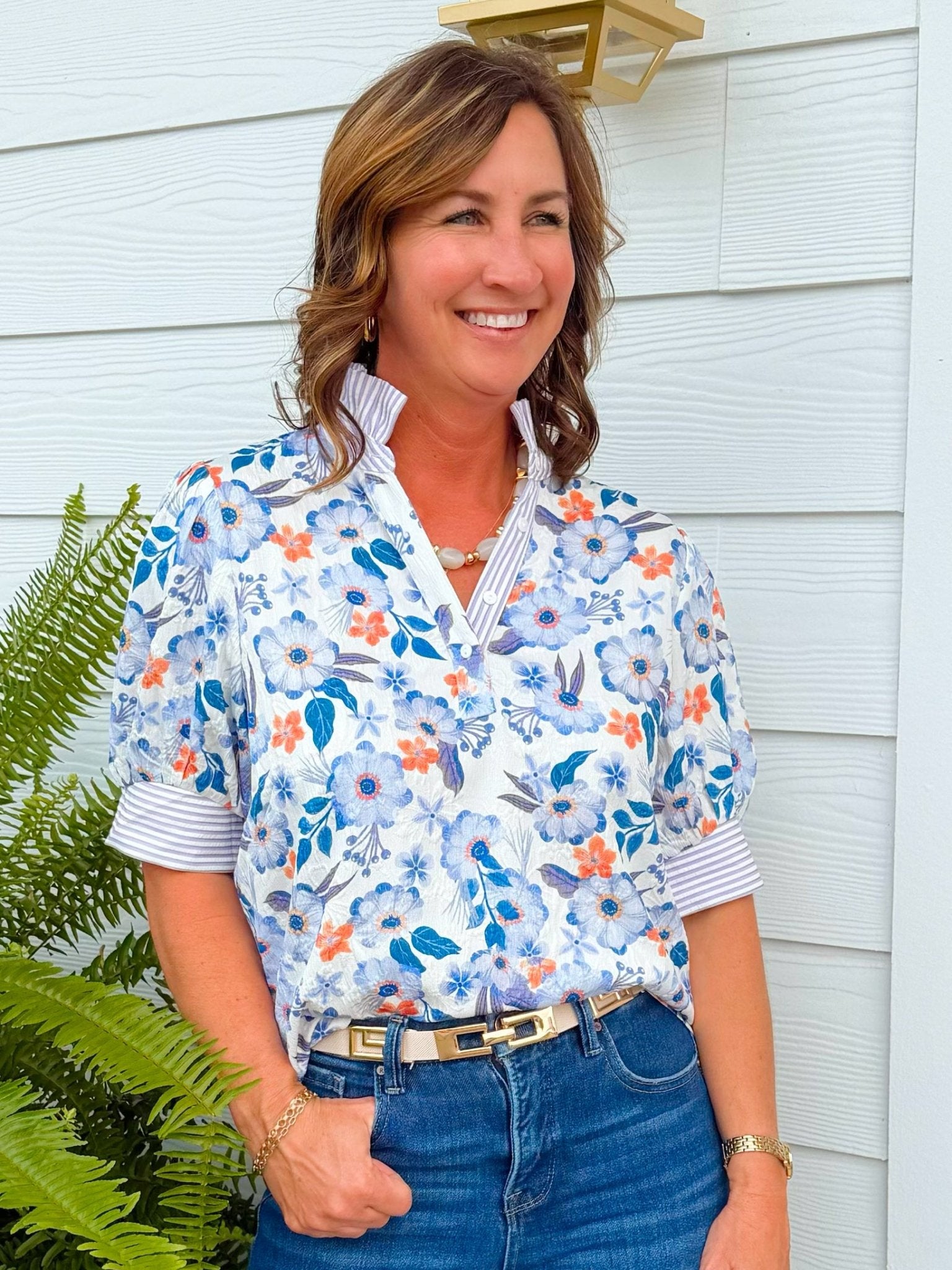 Lavender Garden Contrast Blouse - Jessi Jayne Boutique