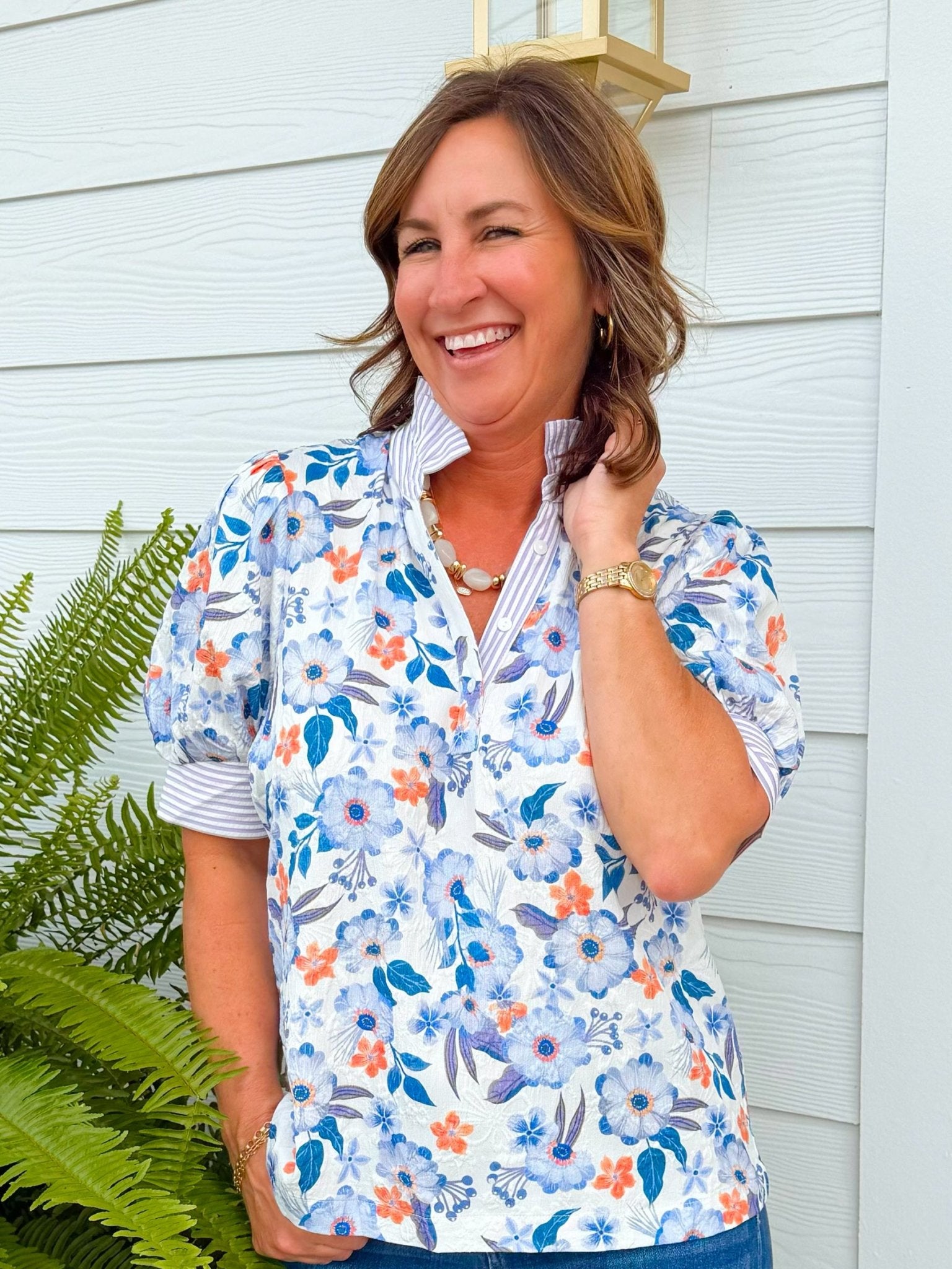 Lavender Garden Contrast Blouse - Jessi Jayne Boutique