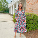 Autumn Bloom Smocked Waist Midi Dress - Jessi Jayne Boutique