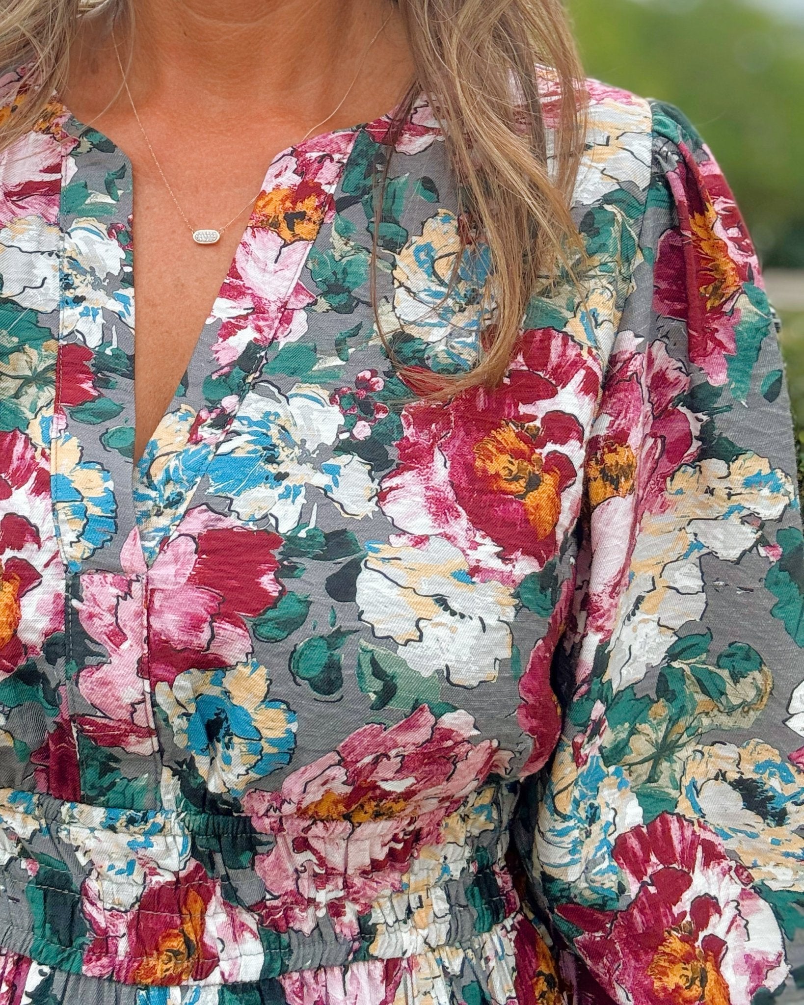 Autumn Bloom Smocked Waist Midi Dress - Jessi Jayne Boutique