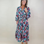 Autumn Bloom Smocked Waist Midi Dress - Jessi Jayne Boutique