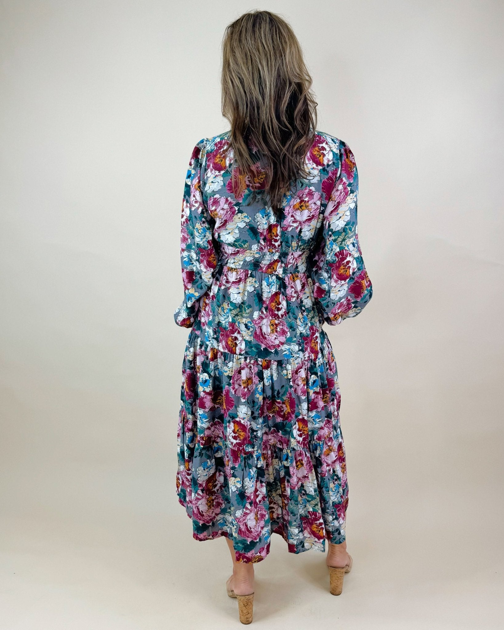 Autumn Bloom Smocked Waist Midi Dress - Jessi Jayne Boutique