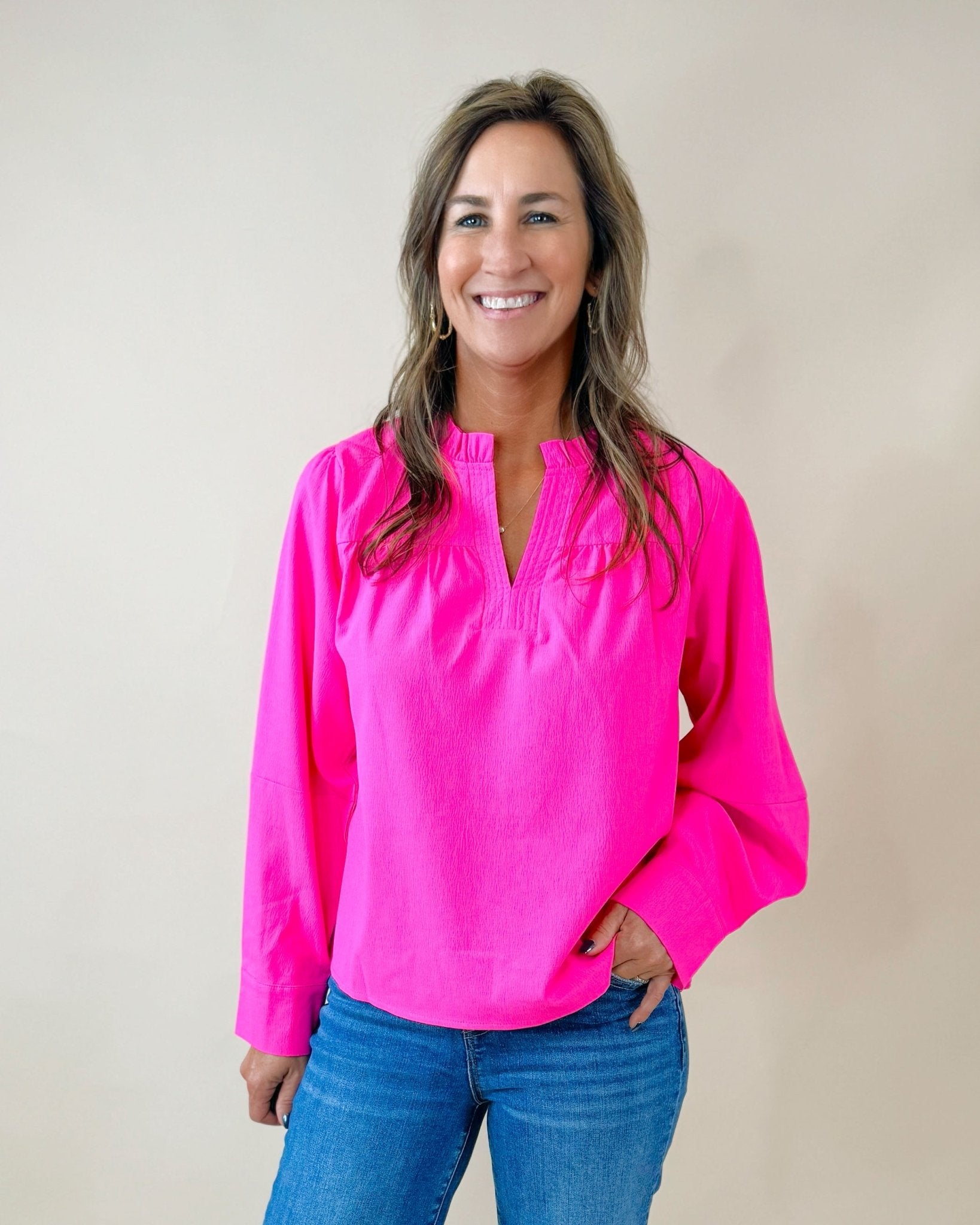Bold Beginnings Ruffle Neck Long Sleeve Top - Jessi Jayne Boutique