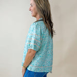 Misty Garden Ruffle Neck Button Top - Jessi Jayne Boutique