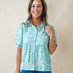 Misty Garden Ruffle Neck Button Top - Jessi Jayne Boutique