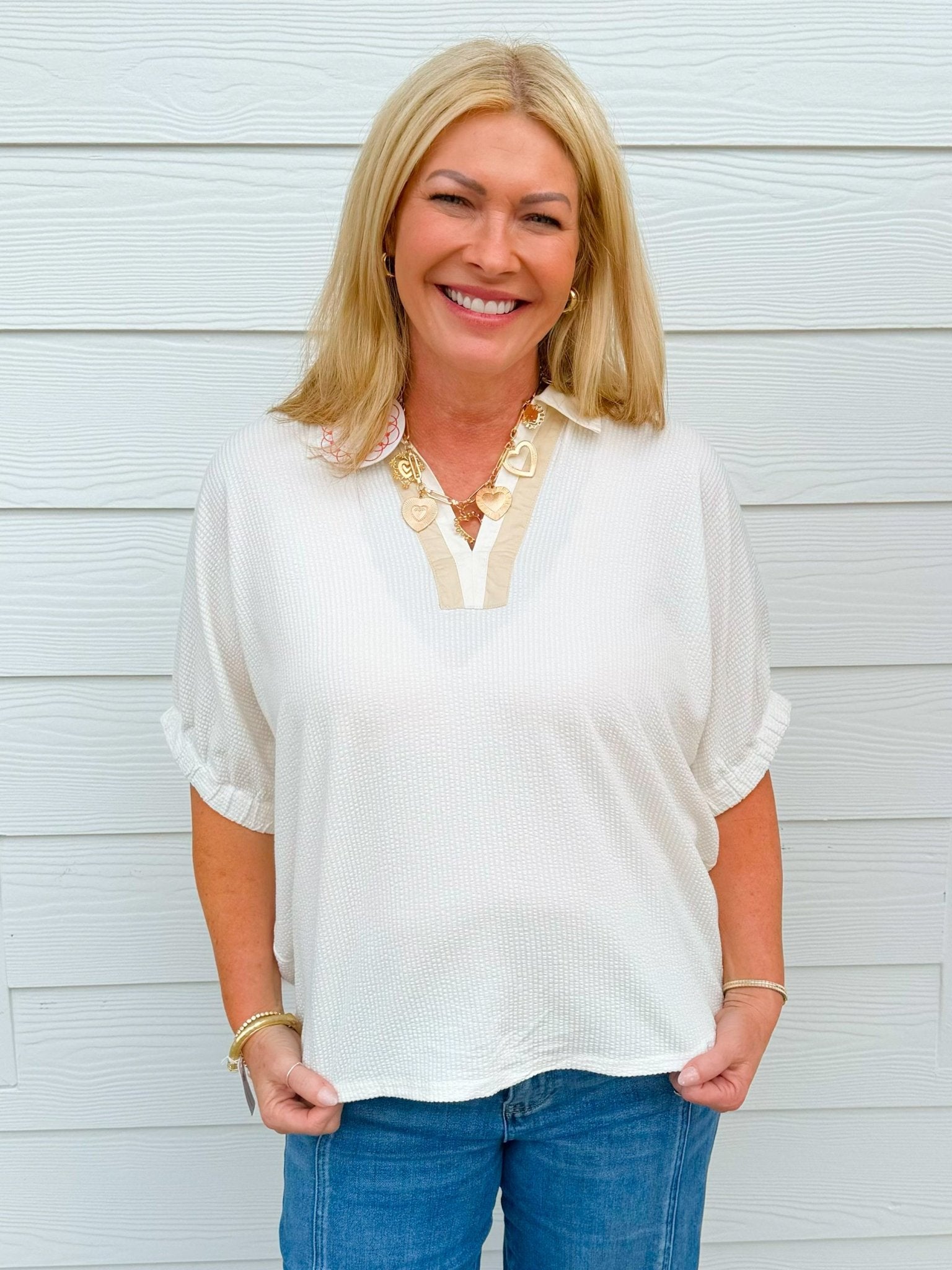 Easy Days Contrast V - Neck Top - Jessi Jayne Boutique