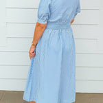 Uptown Stripe Blue Zip Midi Dress - Jessi Jayne Boutique