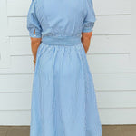 Uptown Stripe Blue Zip Midi Dress - Jessi Jayne Boutique