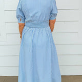 Uptown Stripe Blue Zip Midi Dress - Jessi Jayne Boutique