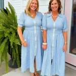 Uptown Stripe Blue Zip Midi Dress - Jessi Jayne Boutique