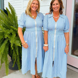 Uptown Stripe Blue Zip Midi Dress - Jessi Jayne Boutique