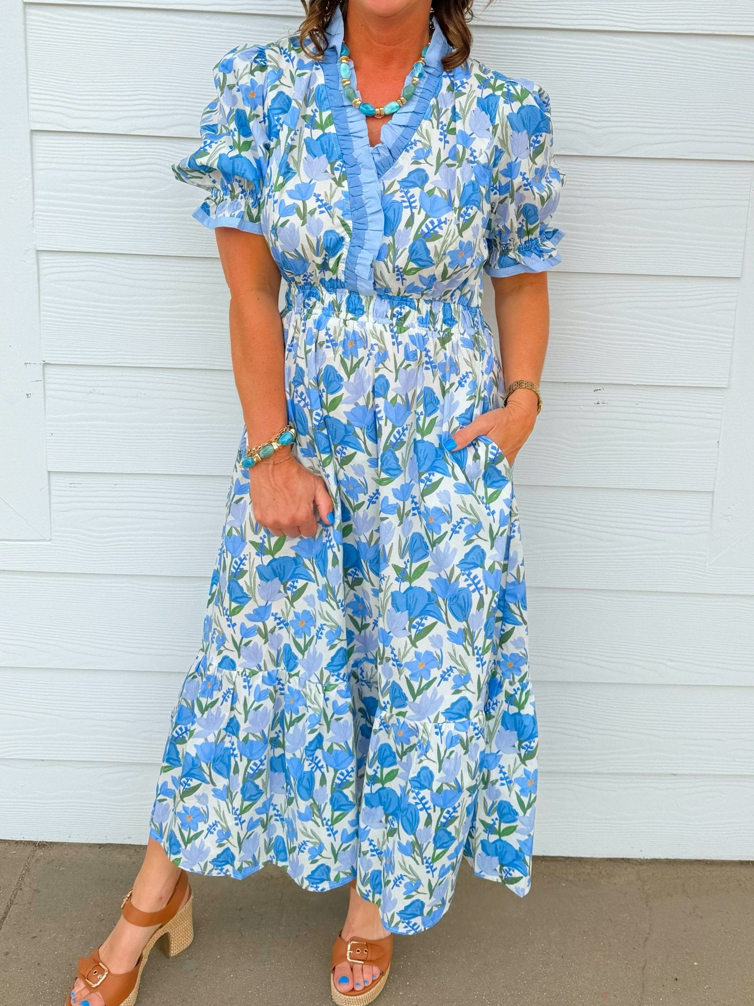 Bloom and Breeze Floral Midi Dress - Jessi Jayne Boutique
