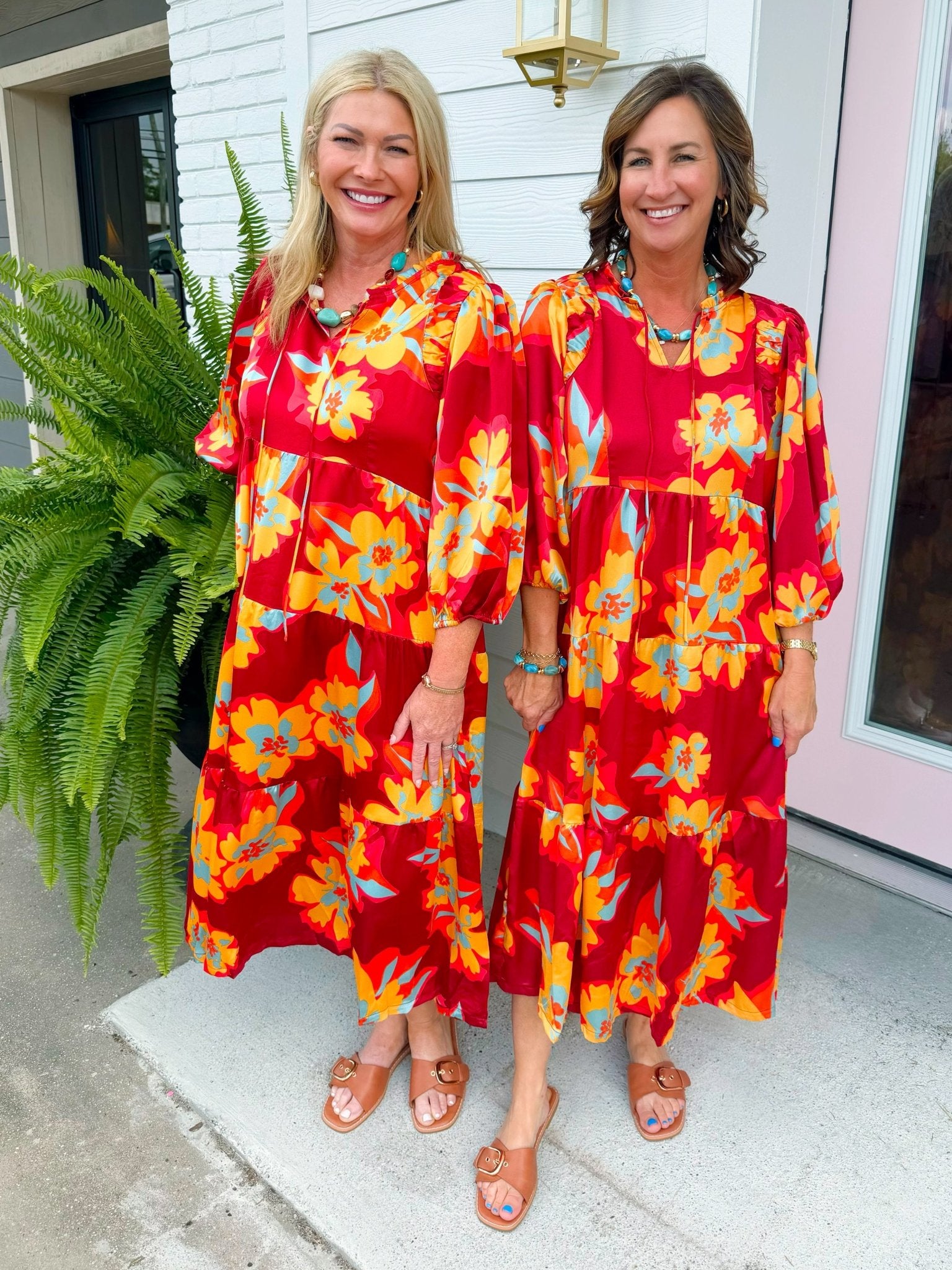 Rouge Bloom Tiered Midi Dress - Jessi Jayne Boutique