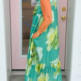 Emerald Garden Tie Neck Midi Dress - Jessi Jayne Boutique